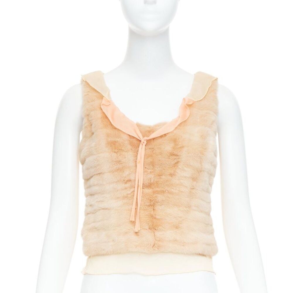 Prada Fur Silk Satin Bow Vest Top